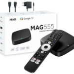 MAG555 4K IPTV Box with 5-Year Subscription – Google TV, Dolby Audio, HDR, Chromecast & Voice Control