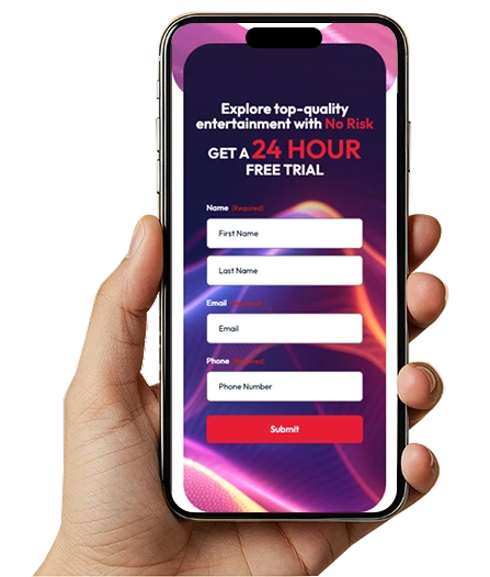 Smartphone displaying IPTV 24-hour free trial registration form