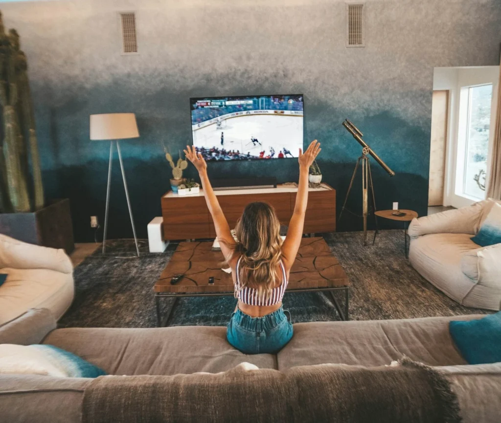 Modern home interior with television setup used for IPTV streaming